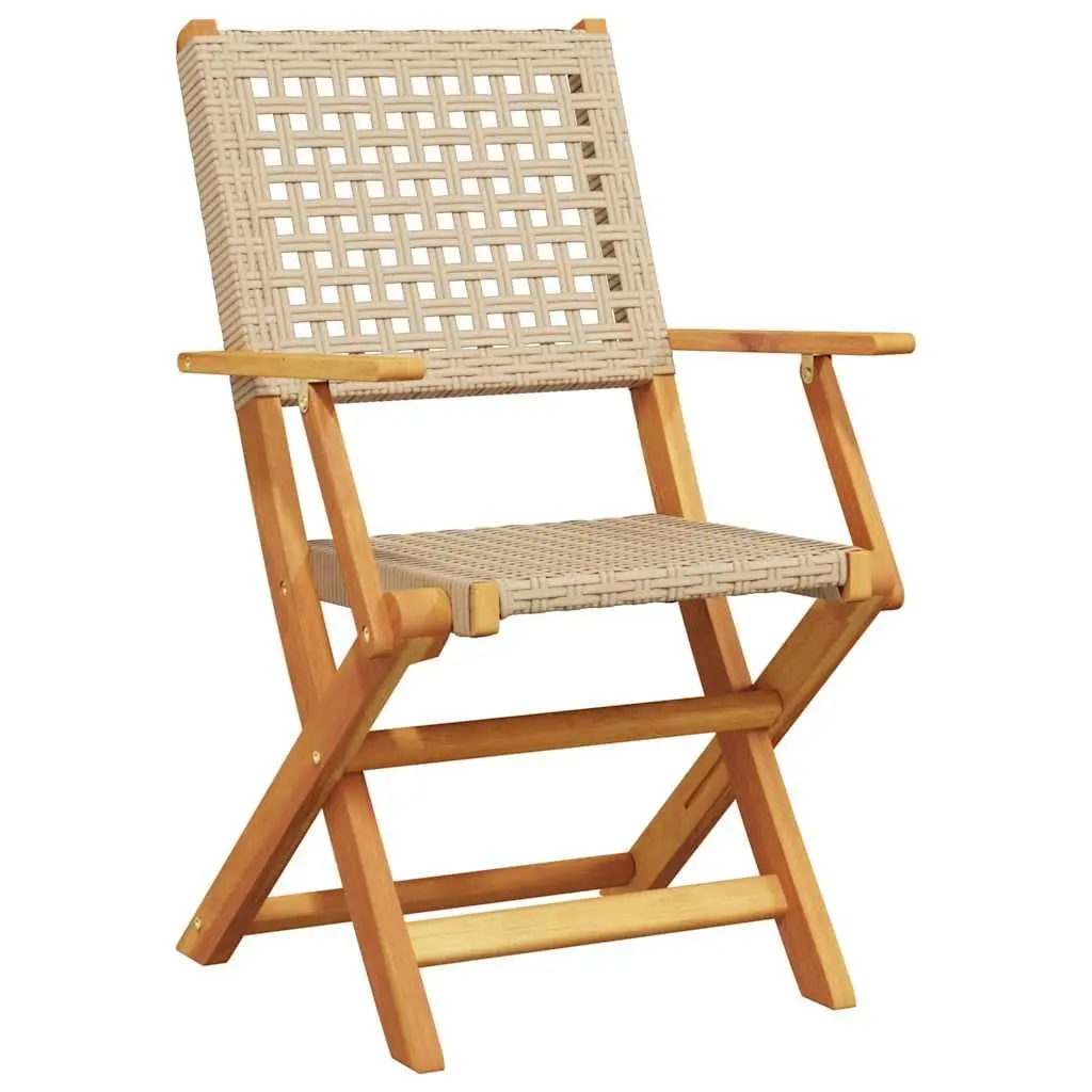 Folding Garden Chairs Beige Poly Rattan Solid Wood 6 Piece