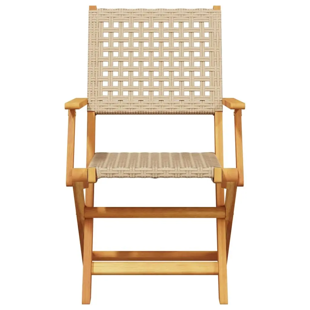 Folding Garden Chairs Beige Poly Rattan Solid Wood 6 Piece