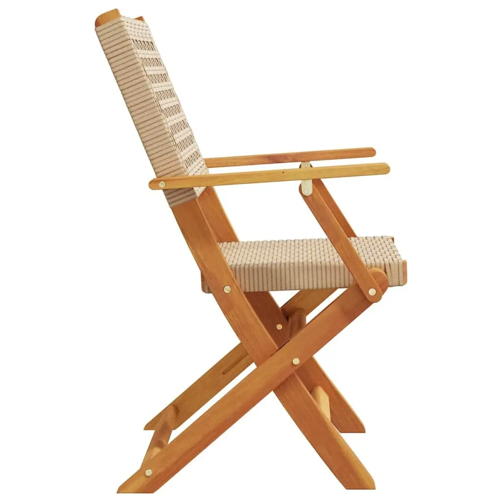 Folding Garden Chairs Beige Poly Rattan Solid Wood 6 Piece