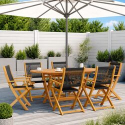 Folding Garden Chairs 6 pcs Black Outdoor Seating Acacia Wood Patio Furniture