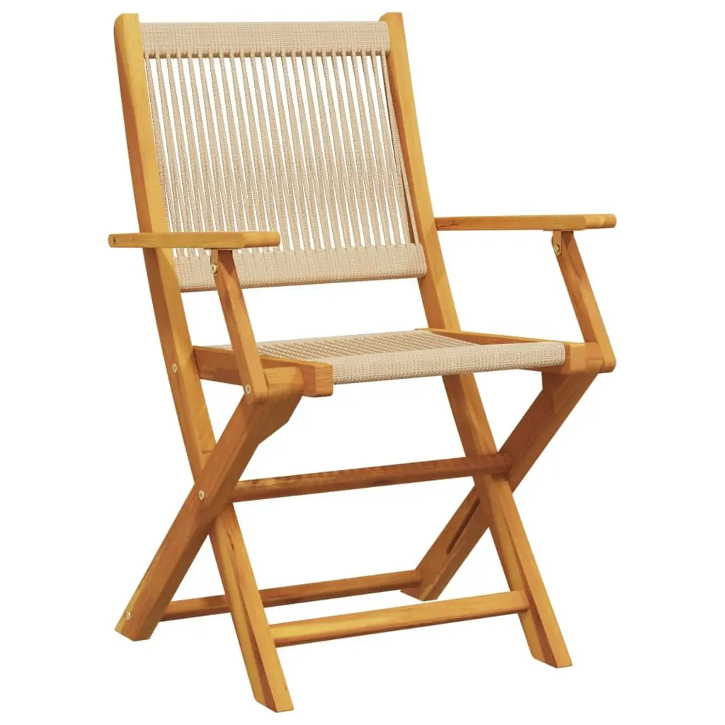 Outdoor Folding Chairs Beige Acacia Wood 4 Piece Set Garden Patio Furniture