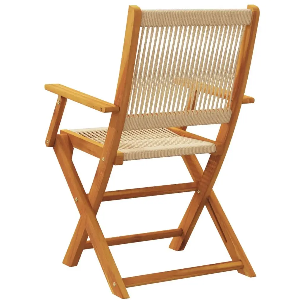 Outdoor Folding Chairs Beige Acacia Wood 4 Piece Set Garden Patio Furniture