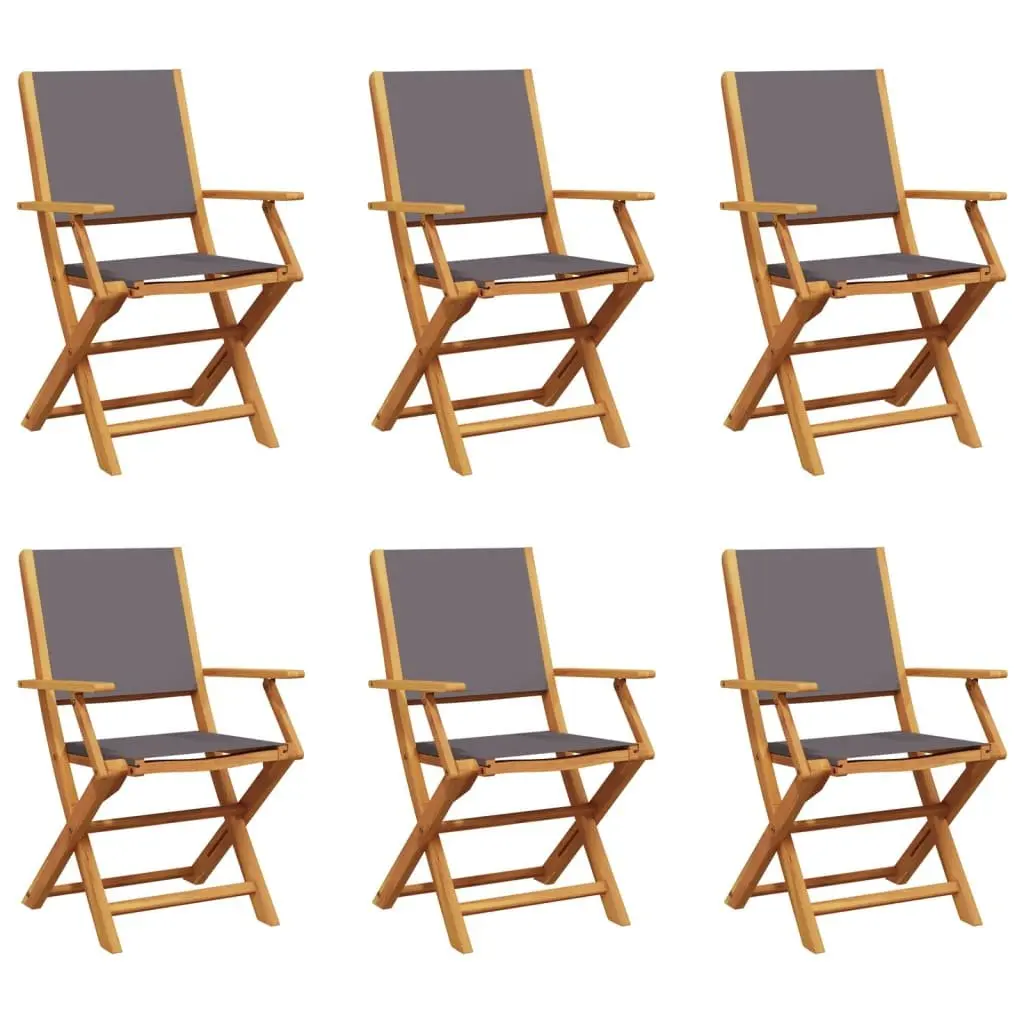 Folding Garden Chairs Set 6 Piece Anthracite Outdoor Seating Wood Armrests