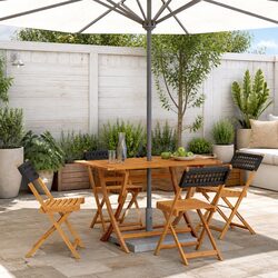Stylish Folding Garden Chairs Set of 4 - Acacia Wood and Rattan