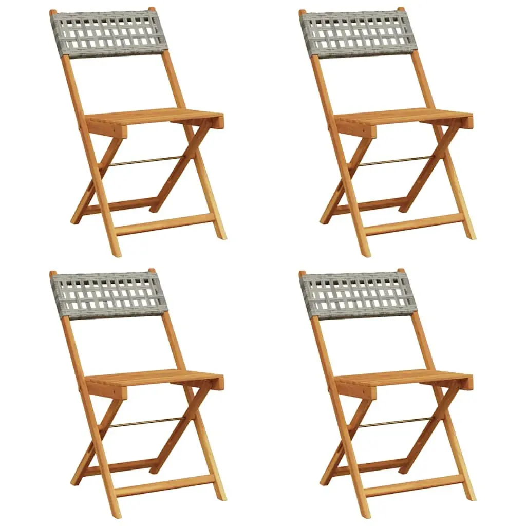 Folding Garden Chairs Set 4 Piece Grey PE Rattan Wood