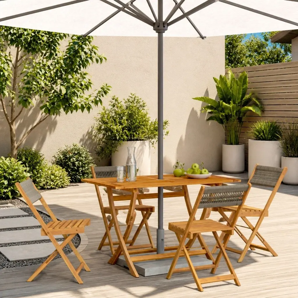 Folding Garden Chairs Grey Acacia Wood 4 Piece Outdoor Seating