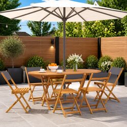 Outdoor Folding Garden Chairs Set 6 pcs Anthracite Fabric Wood Seating Patio