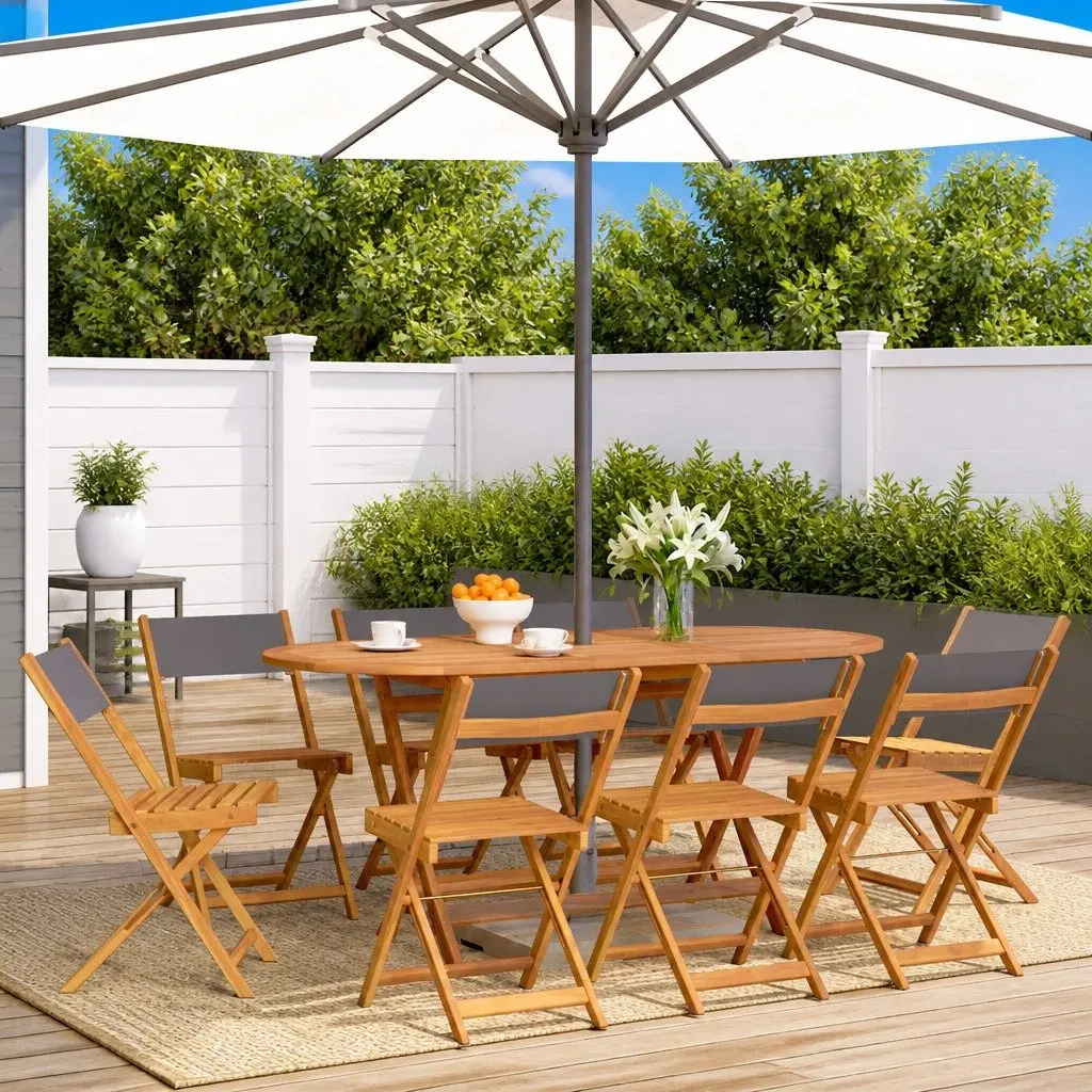 Folding Garden Chairs Set 8 Piece Anthracite Outdoor Seating Acacia Wood Portable