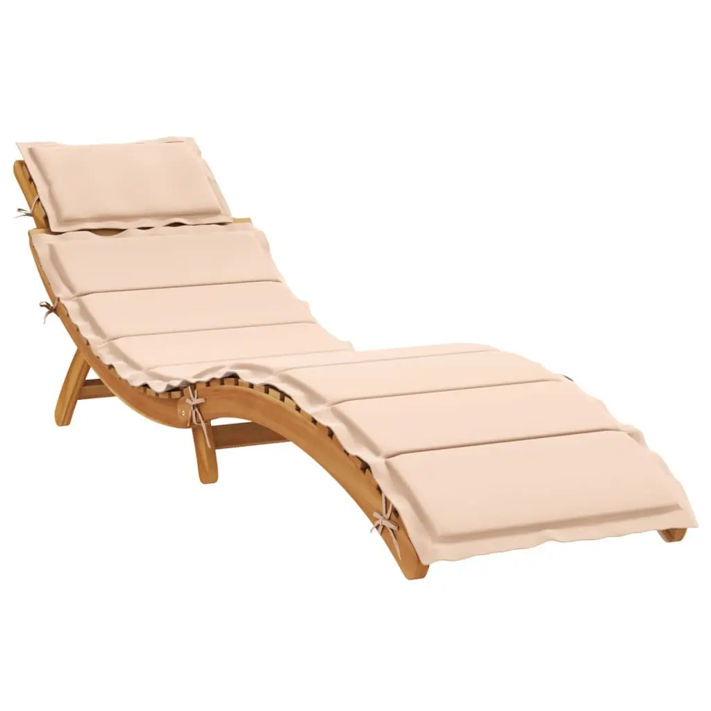 Sun Loungers with Cushions 2 pcs Beige Slatted Design Foldable Outdoor Lounge