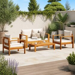 Your Perfect Garden Sofa Set: 4 Piece Acacia Wood with Red Cushions