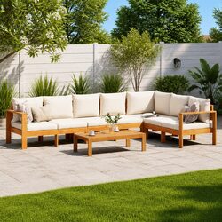 Garden Sofa Set 5 Piece Outdoor Patio Furniture with Cushions Solid Wood Acacia