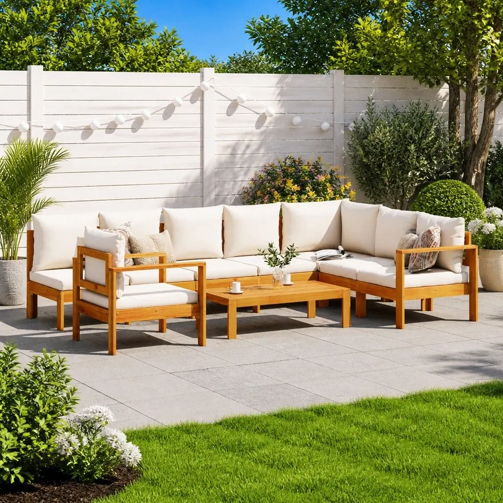 6 Piece Garden Sofa Set Outdoor Furniture Patio Seating with Cushions Cream