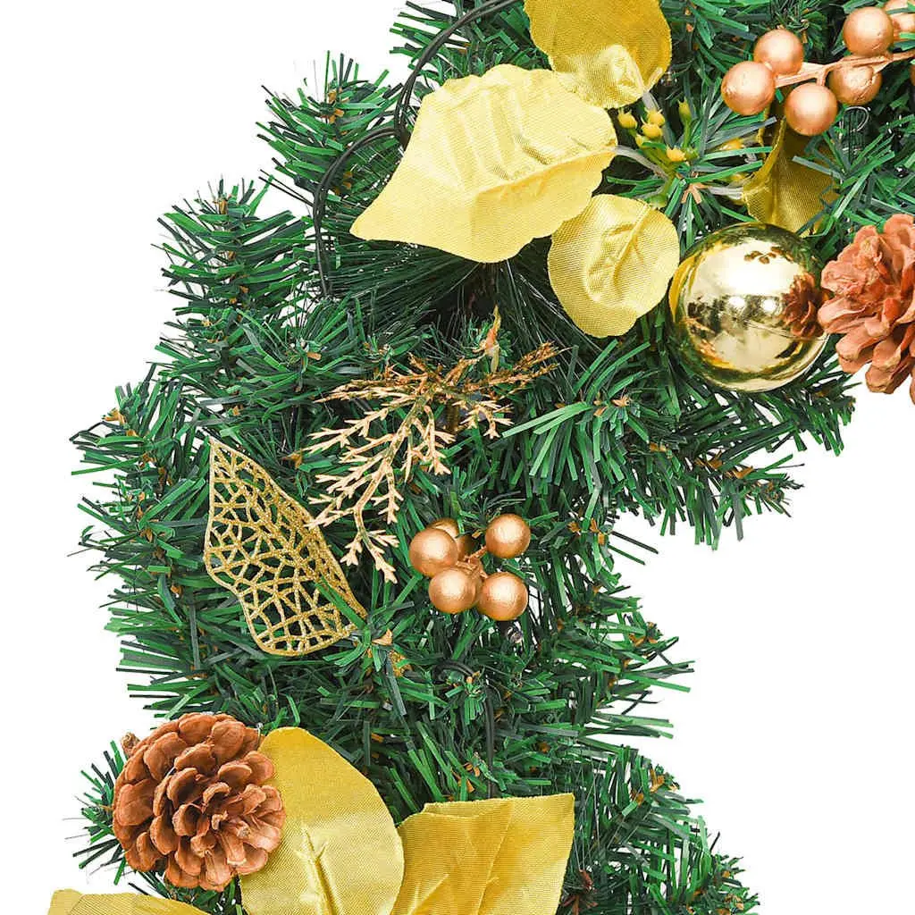 Christmas Wreath 60cm LED Lights Green Gold PVC Baubles Holiday Door Wall