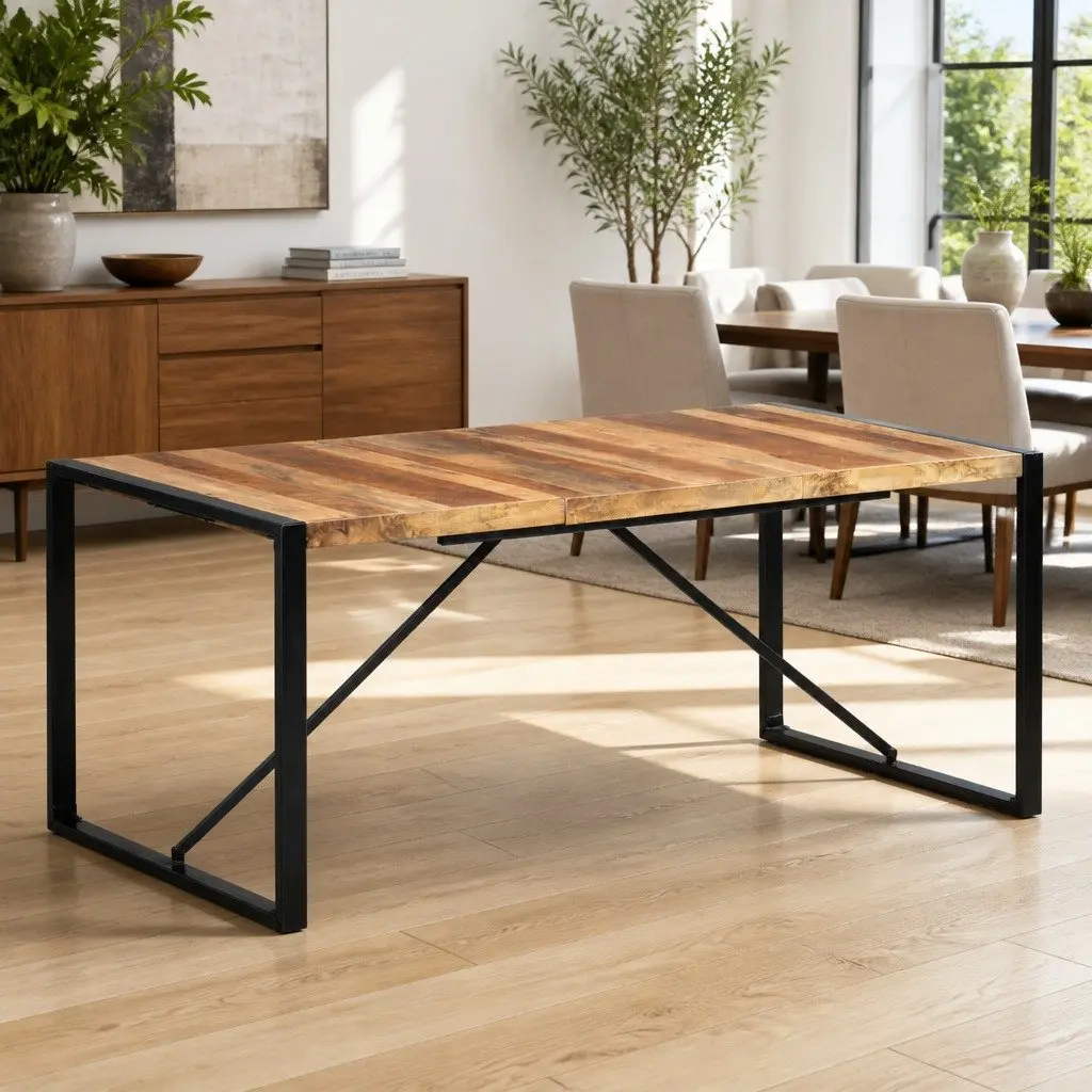 Dining Table Industrial Style Brown Solid Acacia Rubberwood 180x90x75 cm
