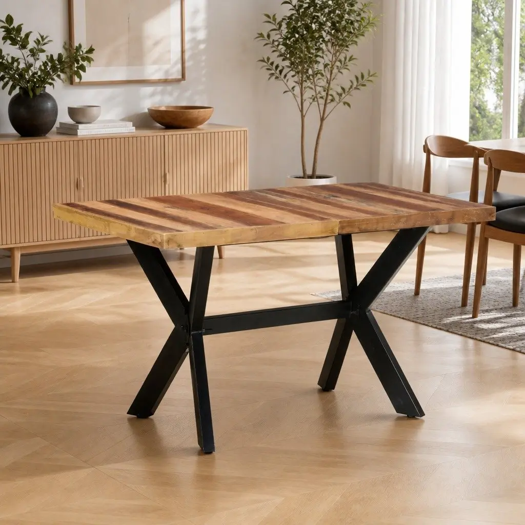 Dining Table Industrial Style Solid Wood 140x70x75 cm Brown