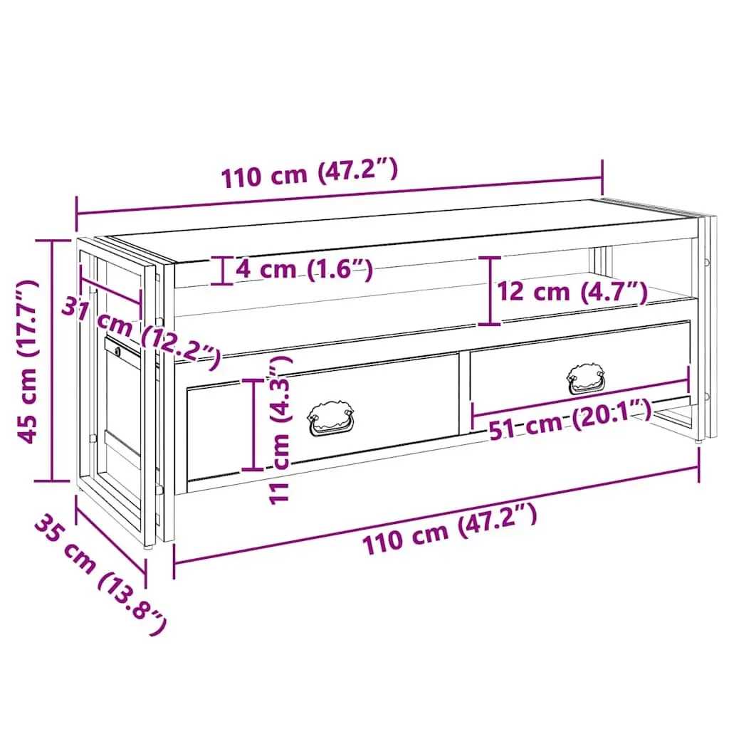 Solid Wood TV Cabinet Vintage Style Honey 120x35x45cm