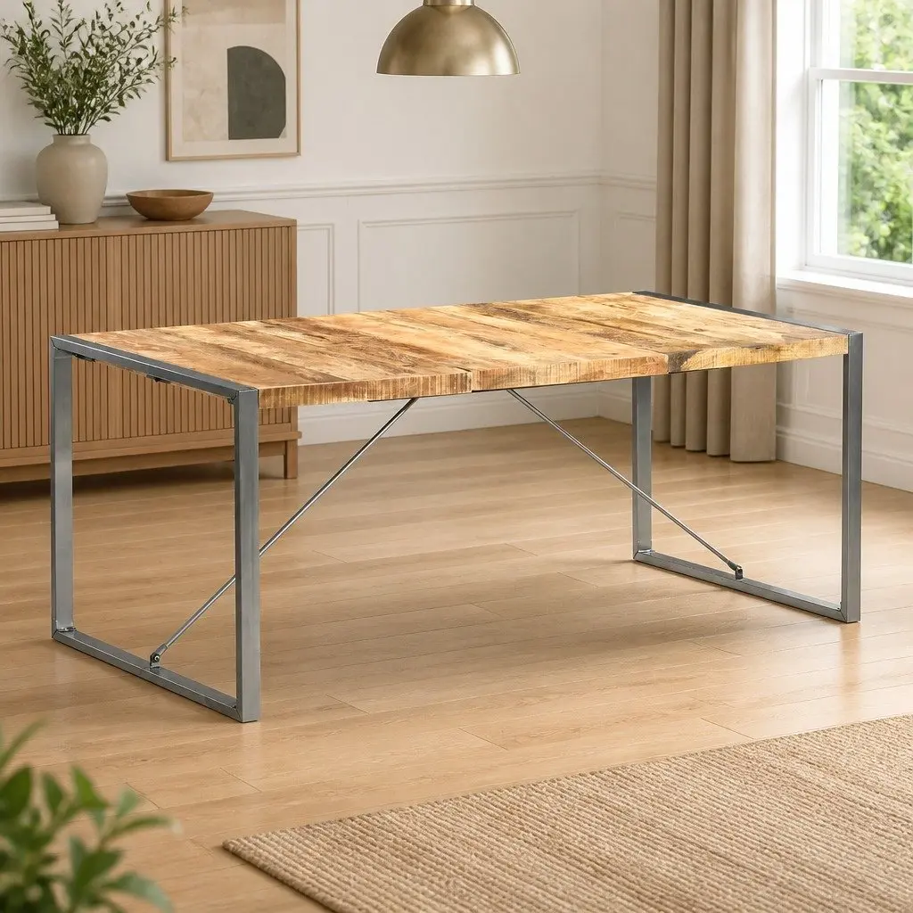 Dining Table Industrial Style Solid Mango Wood 180x90x75 cm Brown