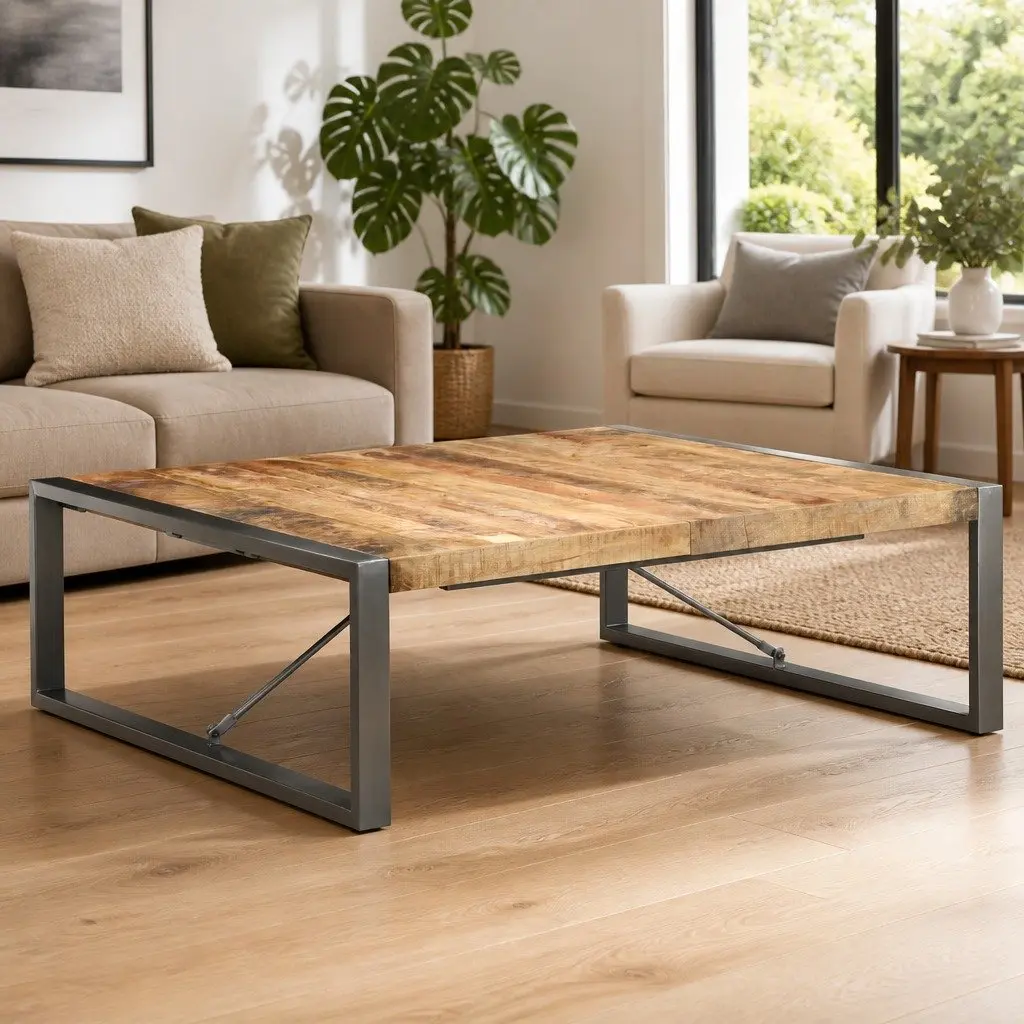 Coffee Table Industrial Style Solid Wood Mango Grey 120x120x40 cm