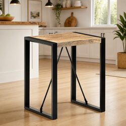 Dining Table 60x60x75 cm Solid Mango Wood Black Industrial Bistro Kitchen