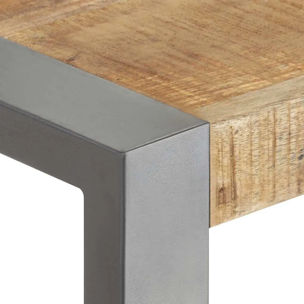 Dining Table Industrial Style Solid Rough Mango Wood 60x60x75cm Steel Legs Grey