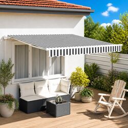 Manual Retractable Awning Anthracite White 300x250cm Patio Sun Shade Crank
