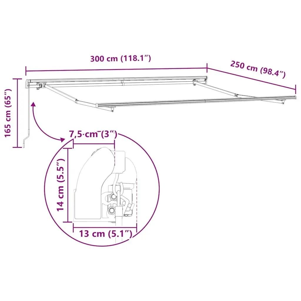 Retractable Awning Manual Anthracite 300x250cm Patio Sun Shade