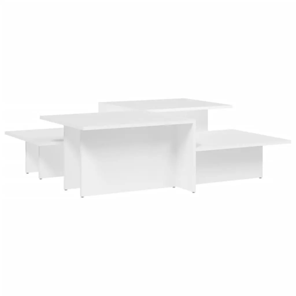Coffee Table Set 2 Pieces Engineered Wood White Accent Tables Living Room