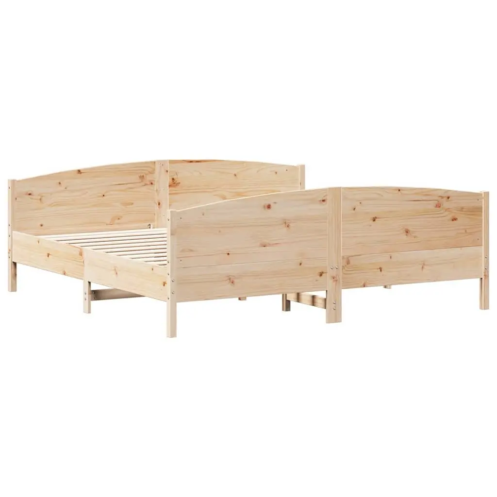 King Bed Frame Solid Pine Wood Slatted Base 183x203cm Brown