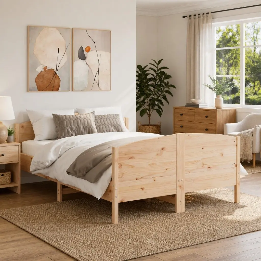 Bed Frame 150x200 cm Solid Wood Pine Wooden Bedroom Furniture without Mattress