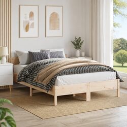 Bed Frame 150x200 cm Solid Wood Pine Slatted Base Bedroom Furniture Brown