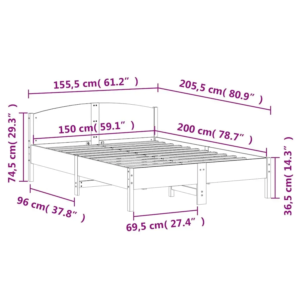 150x200 cm Solid Pine Bed Frame
