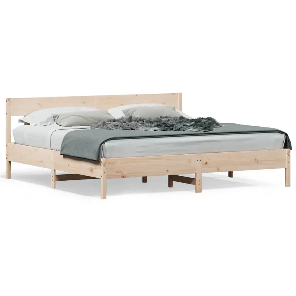 King Bed Frame Solid Pine Wood 183x203 cm Brown Bedroom Furniture Slatted Base