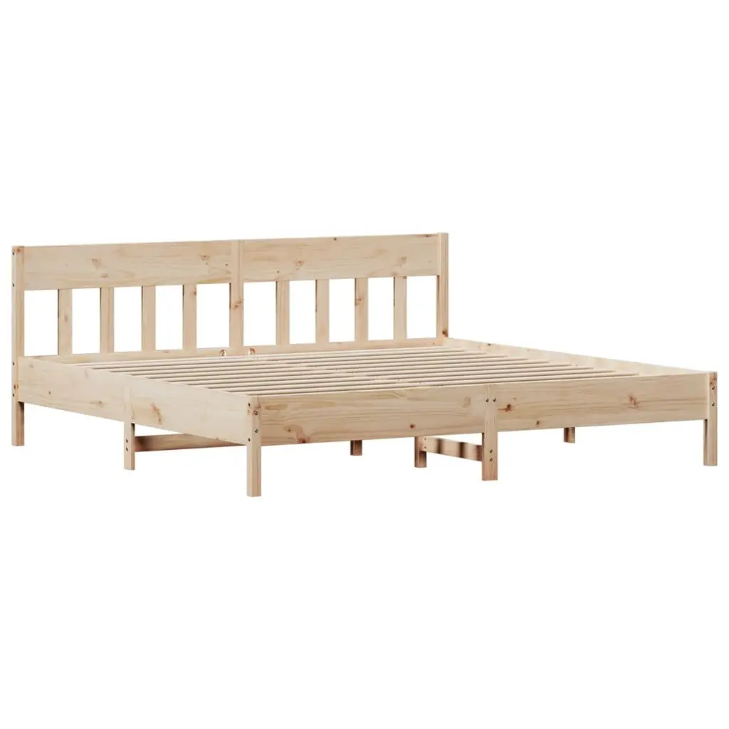 King Bed Frame Solid Pine Wood 183x203 cm Brown Bedroom Furniture Slatted Base