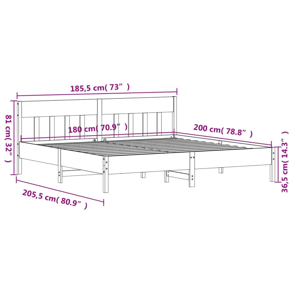 King Bed Frame Solid Pine Wood 183x203 cm Brown Bedroom Furniture Slatted Base