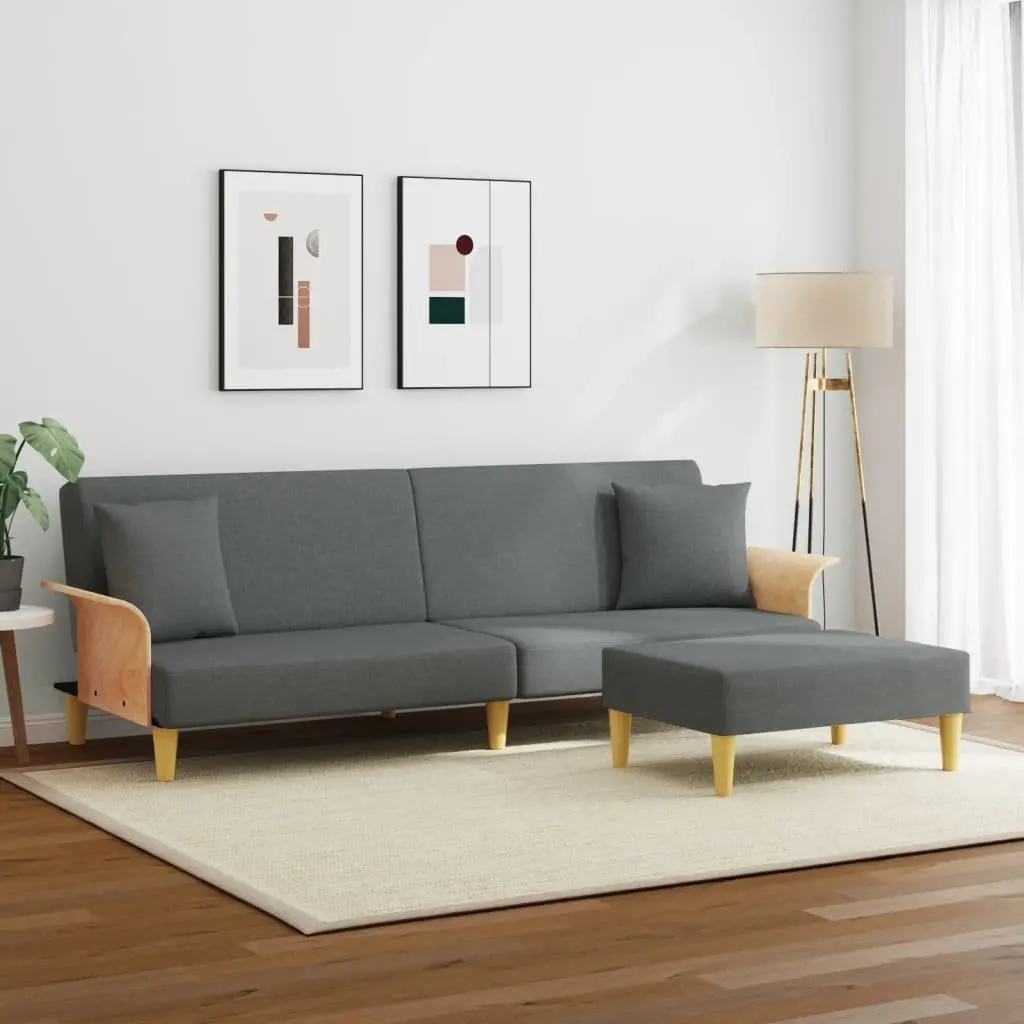 Sofa Bed Grey Velvet Soft Upholstery Adjustable Backrest with Footstool and Pillows 2 Seater