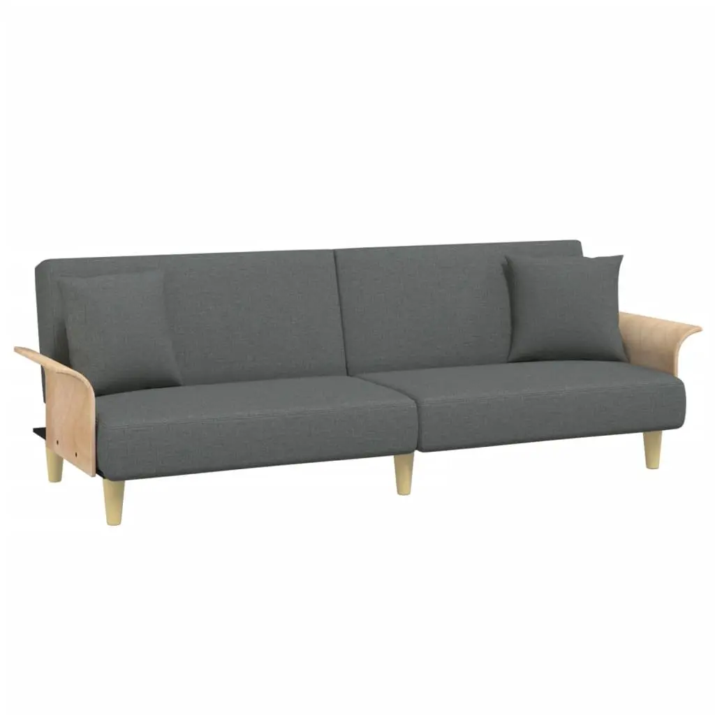 Sofa Bed Grey Velvet Soft Upholstery Adjustable Backrest with Footstool and Pillows 2 Seater