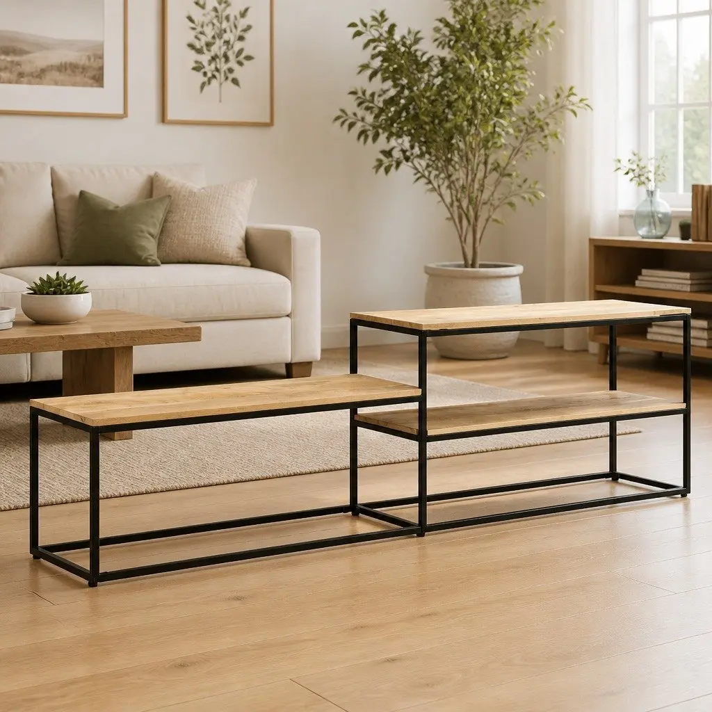 TV Cabinet Industrial Style Rough Mango Wood 180x30x50 cm