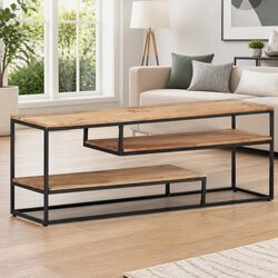 Inviting Brown Solid Wood TV Cabinet with Shelves