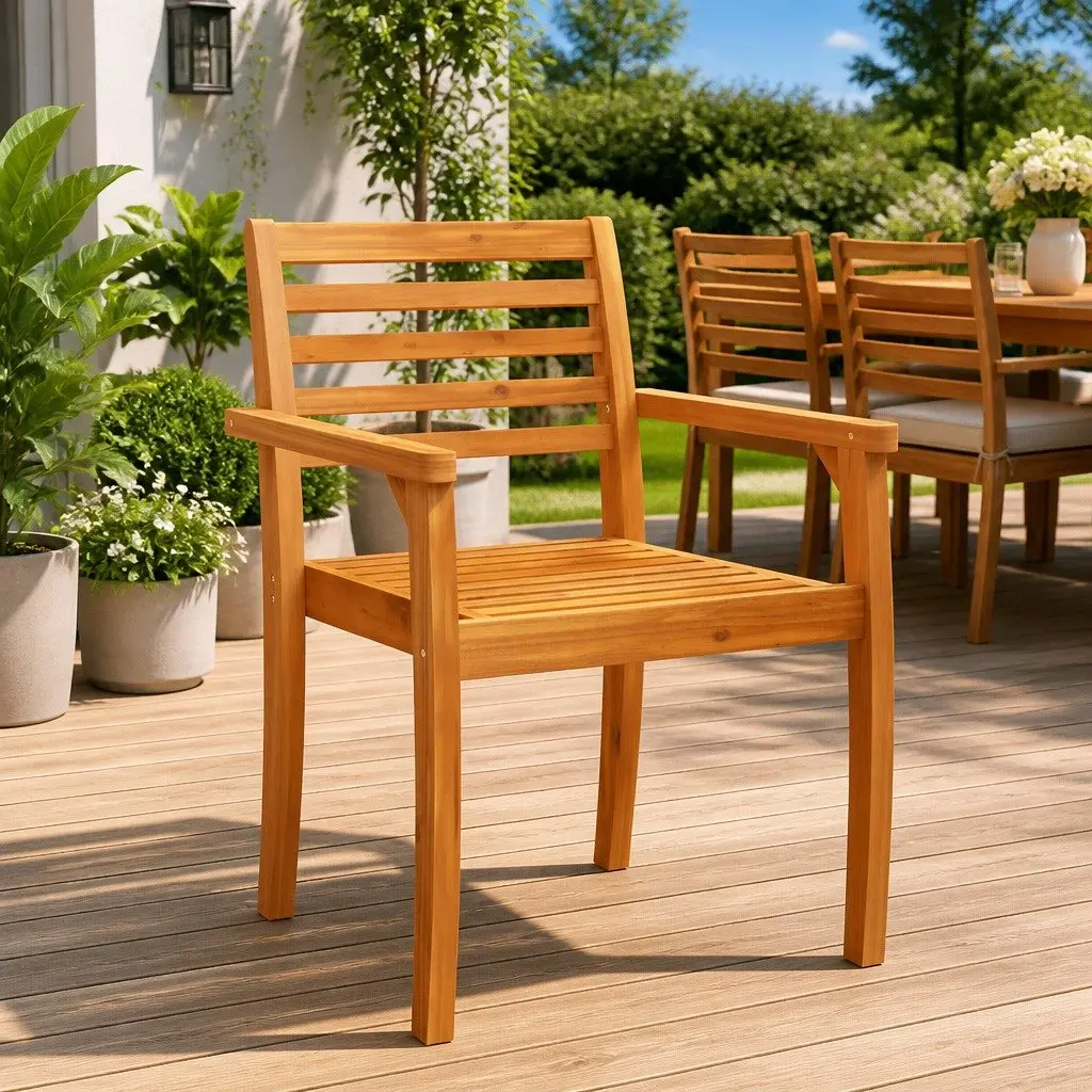 Outdoor Chairs Brown Wooden Armchair Backrest 6 Piece