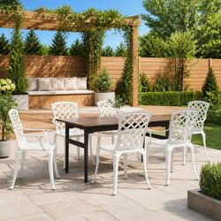 Outdoor Garden Chairs Set of 6 Cast Aluminium White Patio Dining Armchair