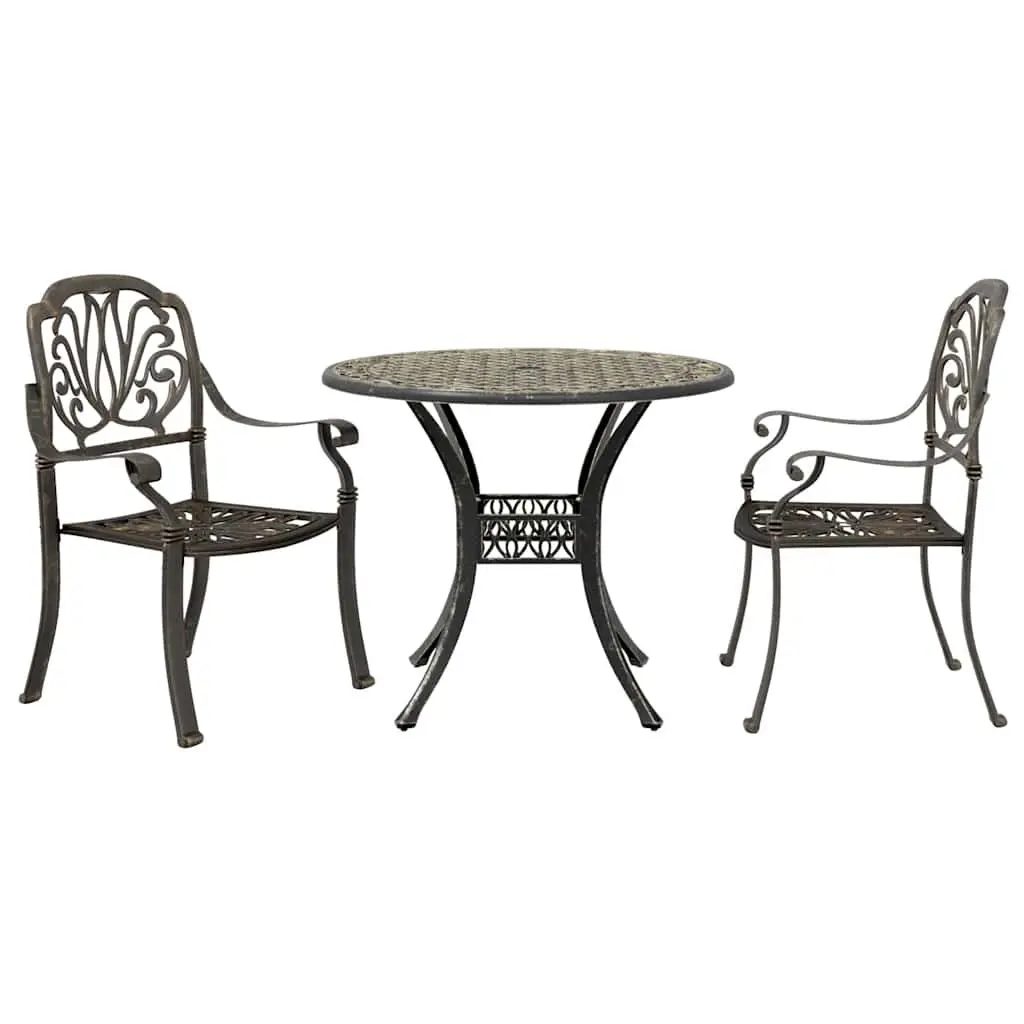 Bistro Set 3 Piece Outdoor Furniture Cast Aluminium Brown Garden Patio Balcony