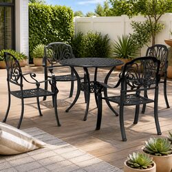Garden Dining Set 5 Piece Black Outdoor Furniture Patio Table Chairs Backrest