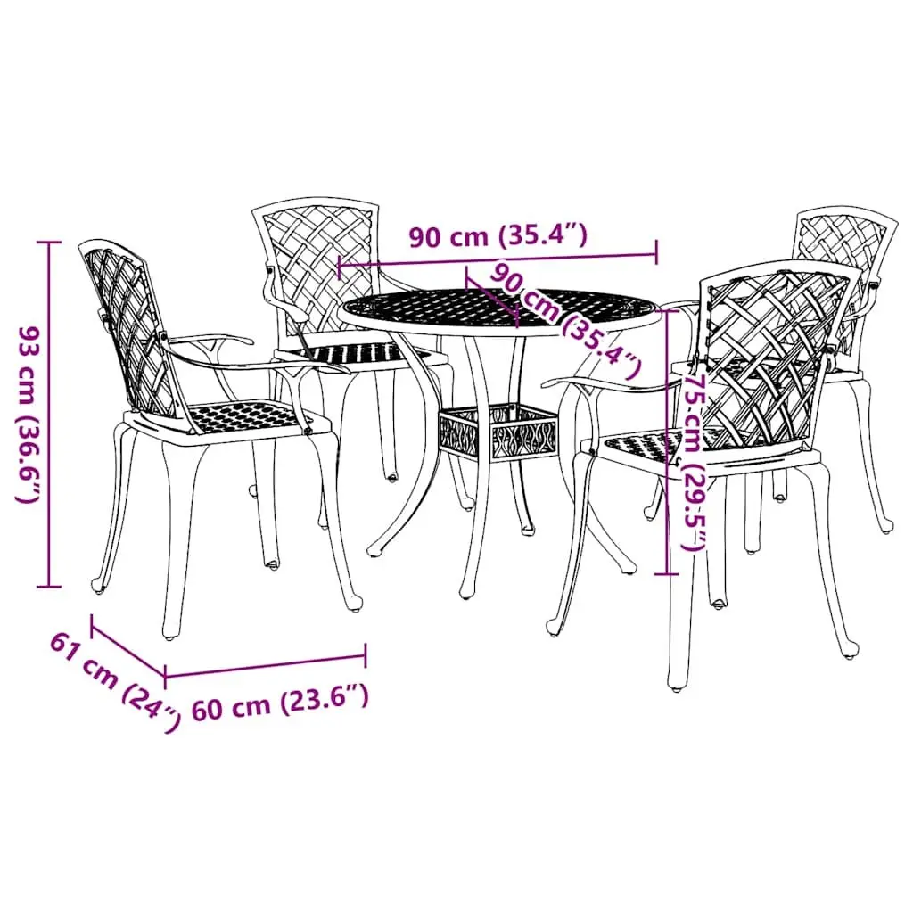 Garden Dining Set 5 Piece Outdoor Patio Furniture Brown Cast Aluminium Table