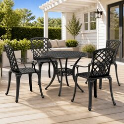 Outdoor Garden Dining Set 5 Piece Black Cast Aluminium Patio Table Chairs