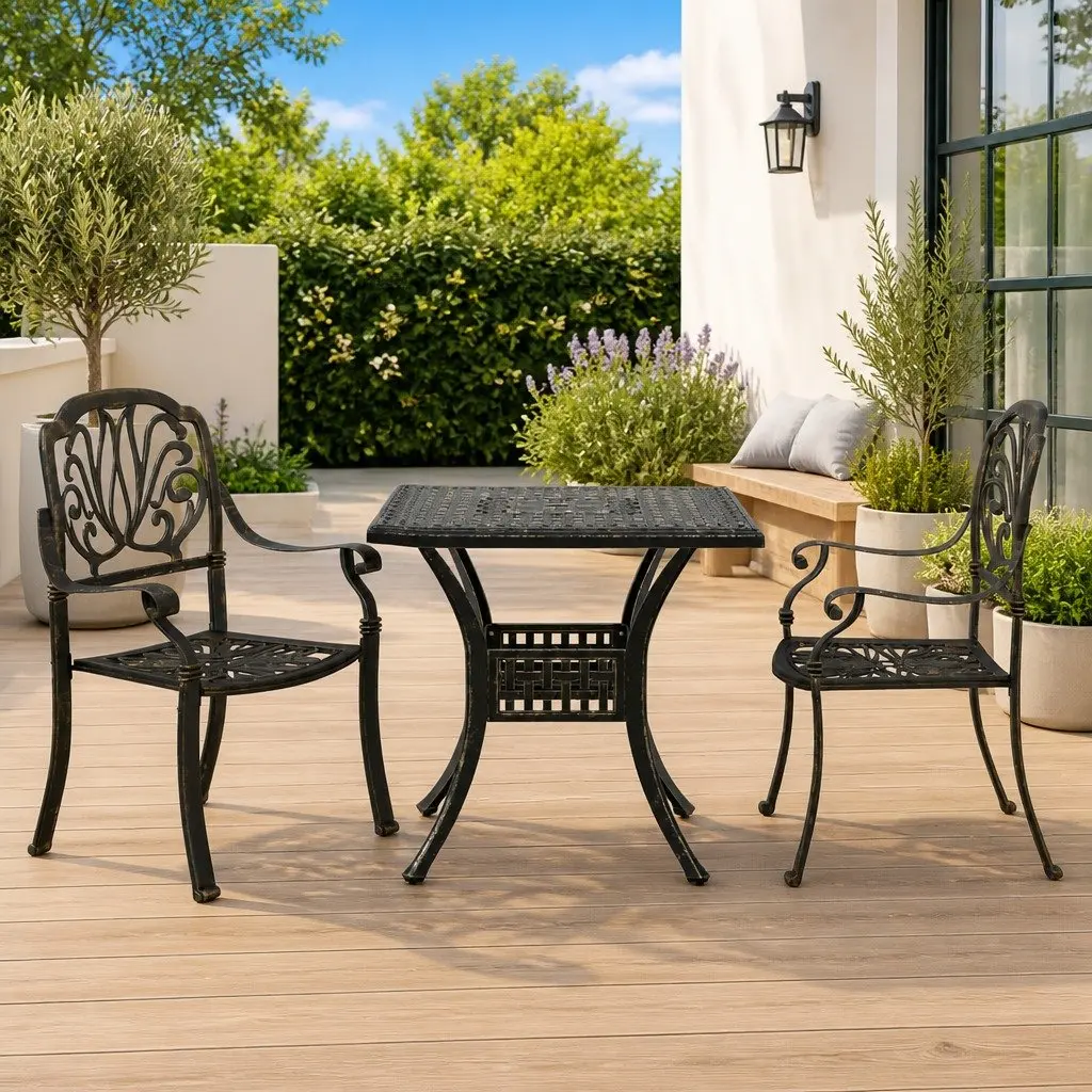Outdoor Bistro Set 3 Piece Garden Patio Furniture Brown Conversation Seating