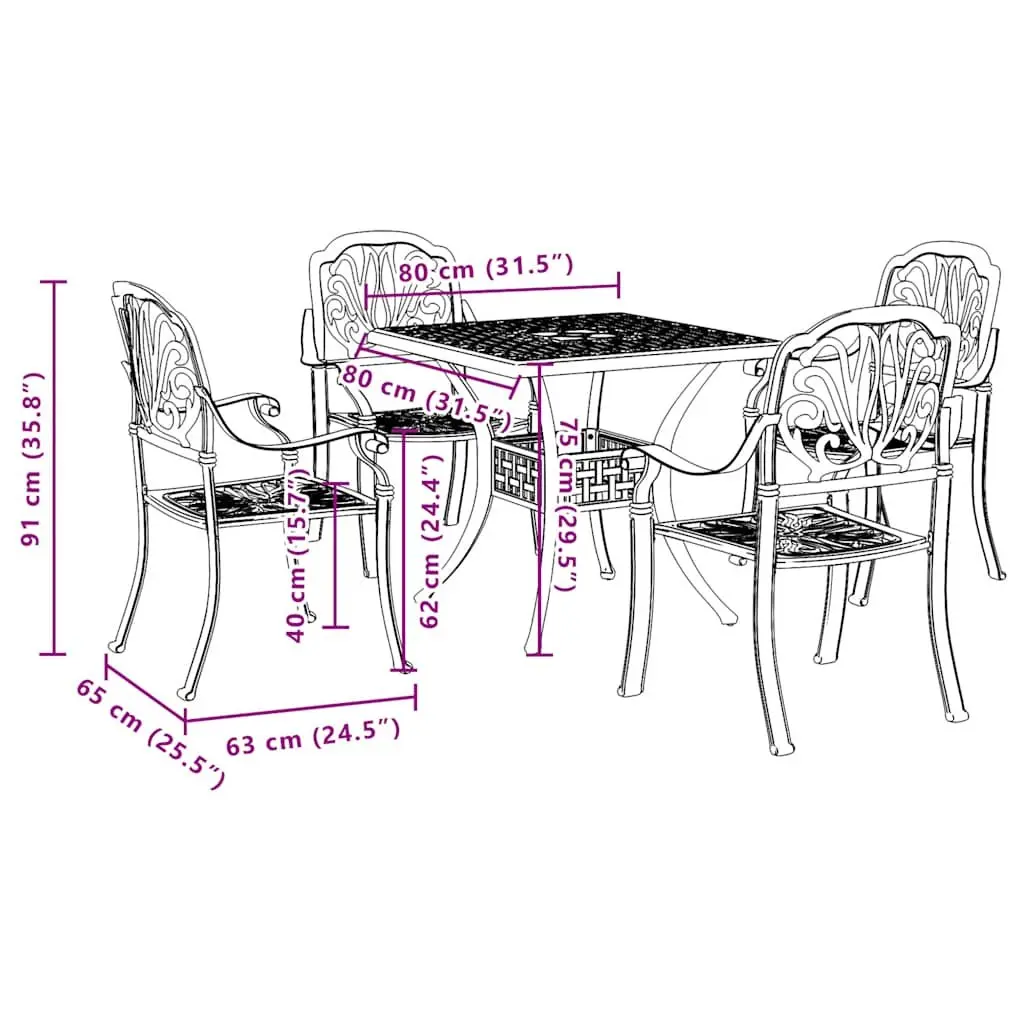 Garden Dining Set 5 Piece Outdoor Patio Furniture Black Cast Aluminium Table