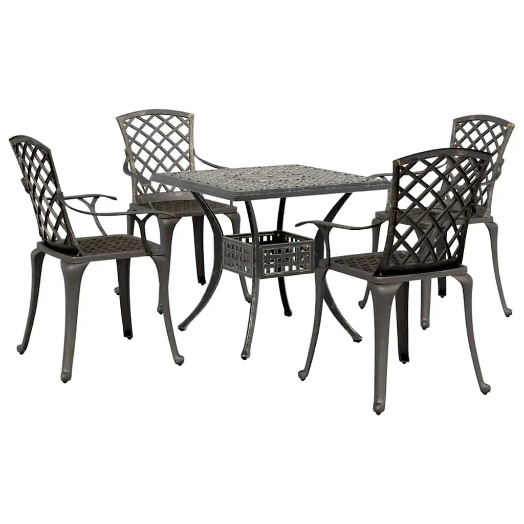 Garden Dining Set Cast Aluminium Brown 5 Piece Outdoor Patio Furniture