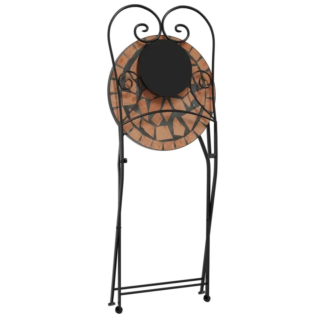 Mosaic Bistro Set Ceramic Tabletop Orange Iron Frame Foldable Chairs