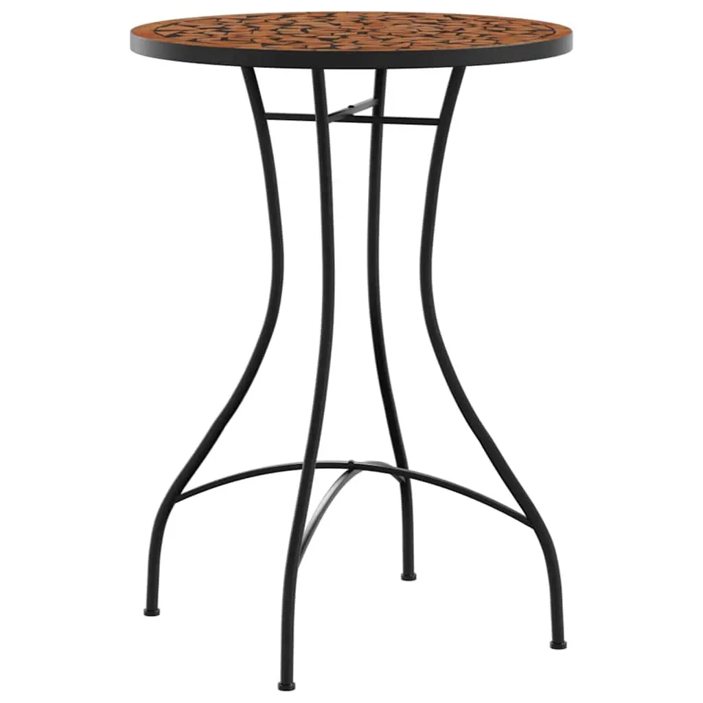 Mosaic Bistro Set Ceramic Tabletop Orange Iron Frame Foldable Chairs