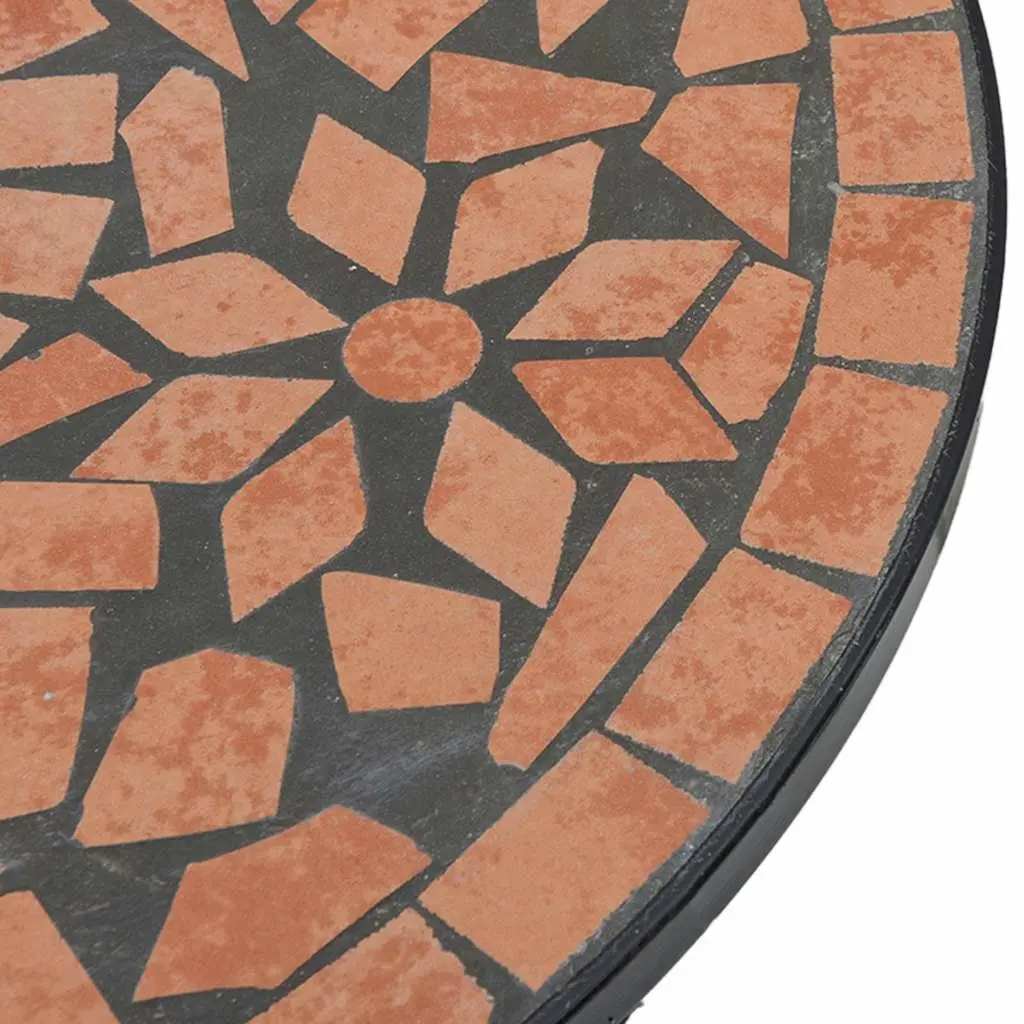 Mosaic Bistro Set Ceramic Tabletop Orange Iron Frame Foldable Chairs